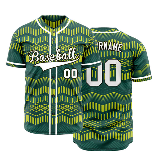 Custom Yellow Green Wave Grain Baseball Jersey