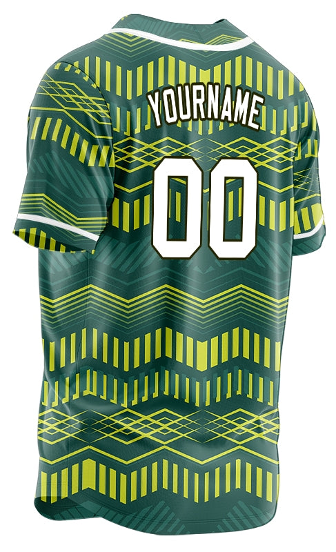Custom Yellow Green Wave Grain Baseball Jersey
