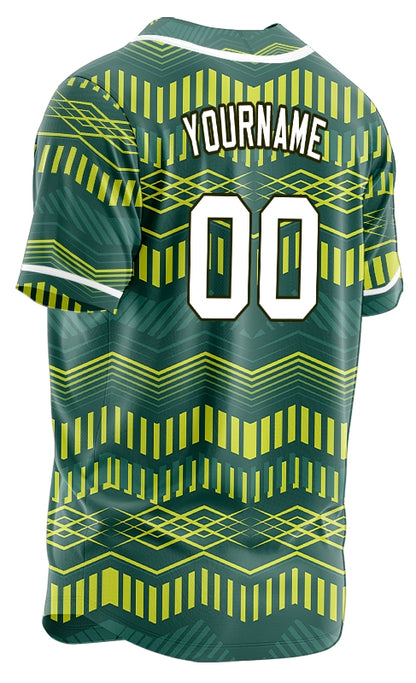 Custom Yellow Green Wave Grain Baseball Jersey