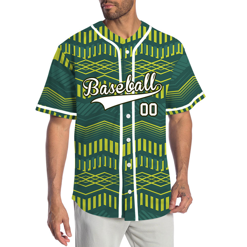 Custom Yellow Green Wave Grain Baseball Jersey