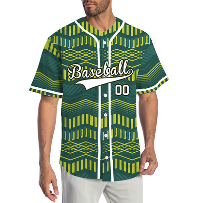 Custom Yellow Green Wave Grain Baseball Jersey