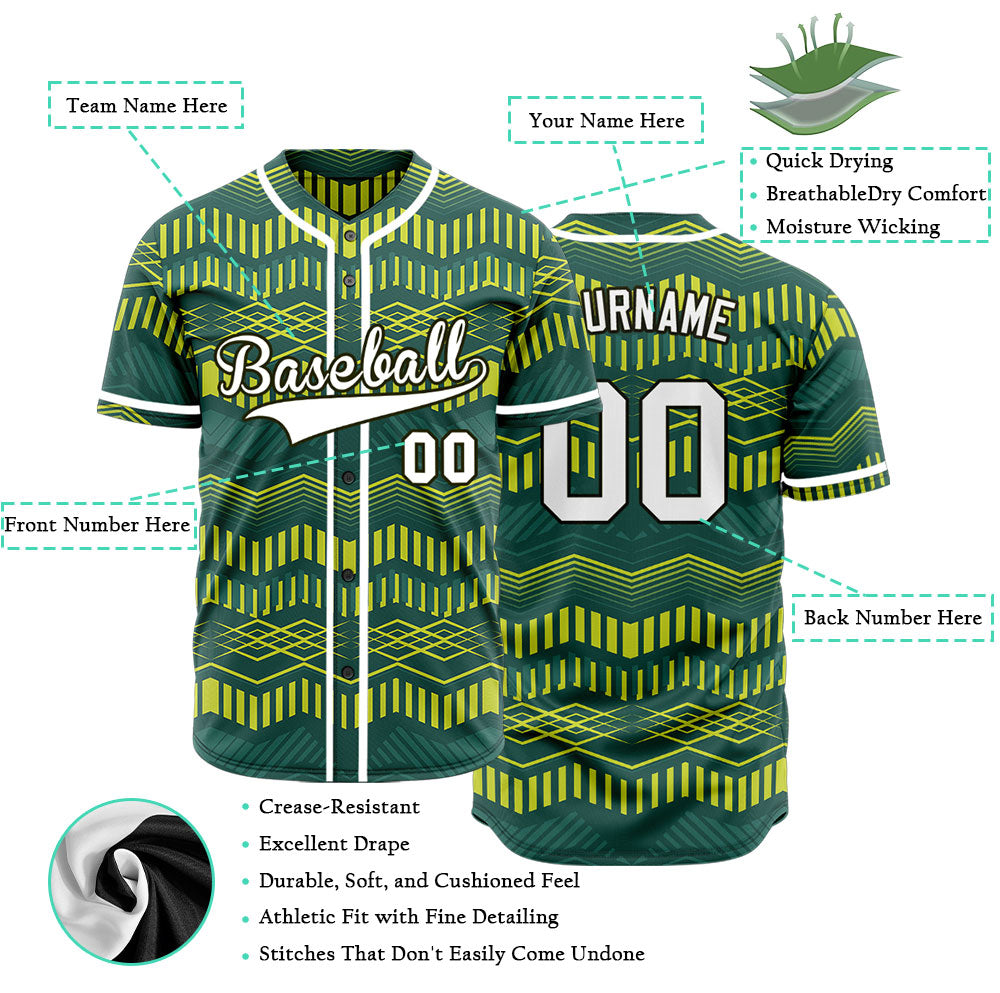 Custom Yellow Green Wave Grain Baseball Jersey