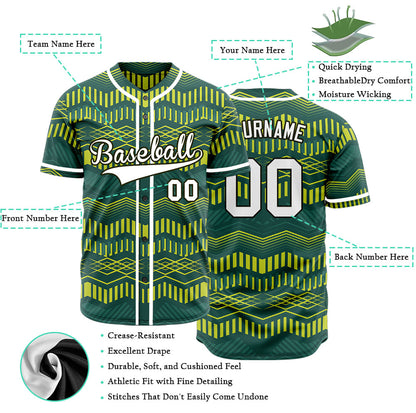 Custom Yellow Green Wave Grain Baseball Jersey