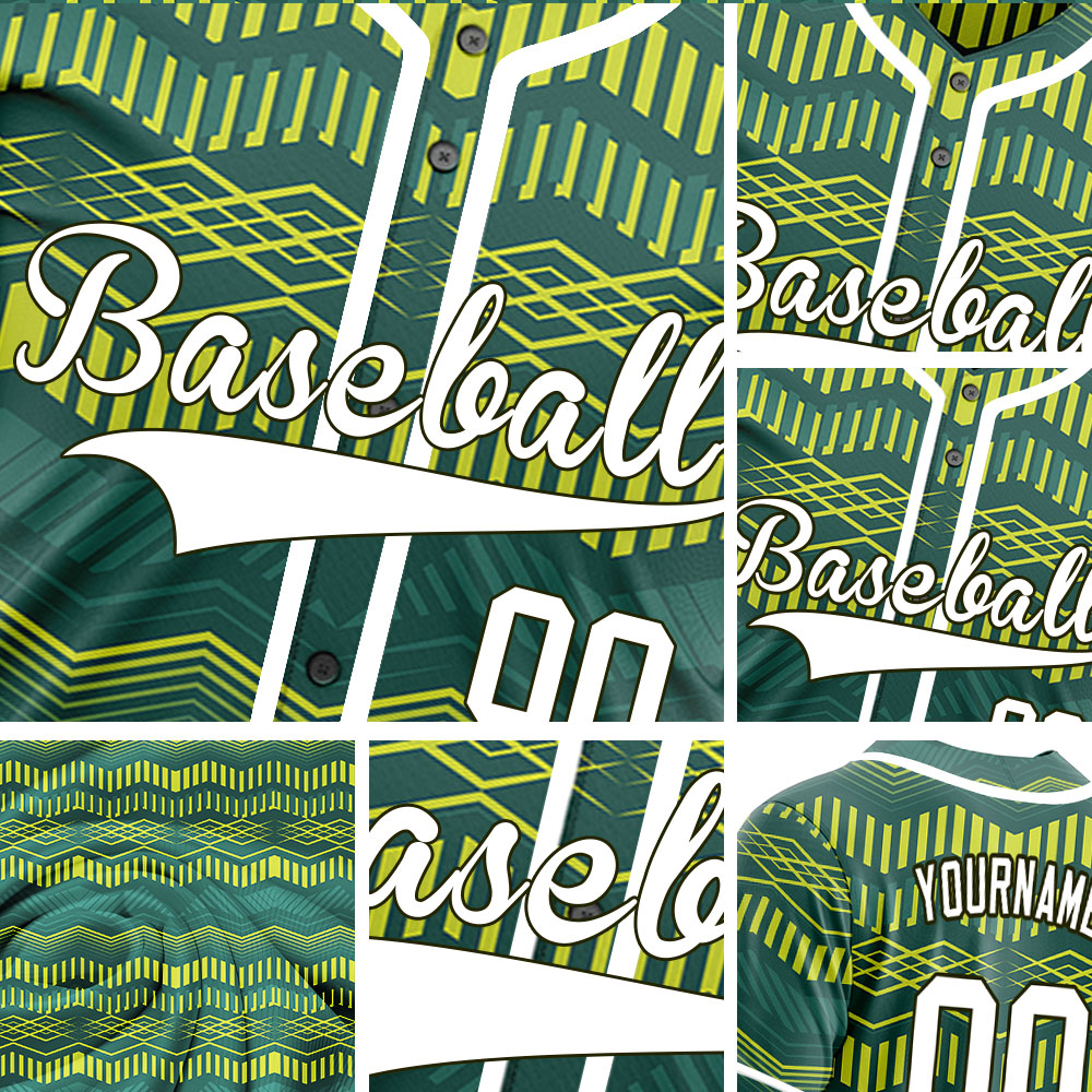 Custom Yellow Green Wave Grain Baseball Jersey
