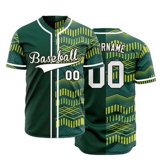 Custom Yellow Green Wave Grain Half Baseball Jersey