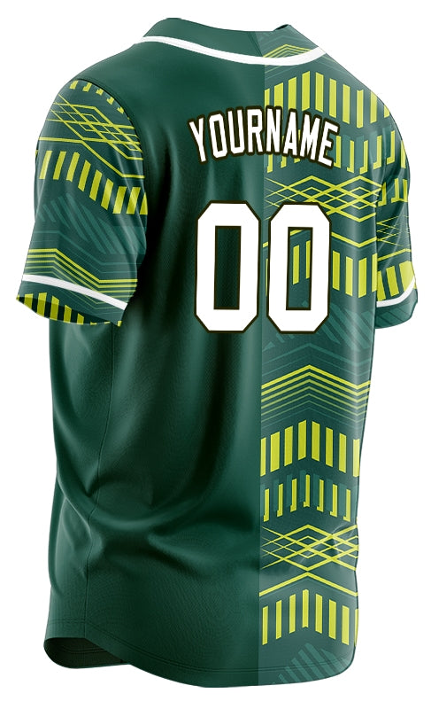Custom Yellow Green Wave Grain Half Baseball Jersey