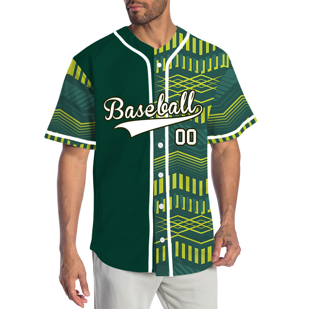 Custom Yellow Green Wave Grain Half Baseball Jersey