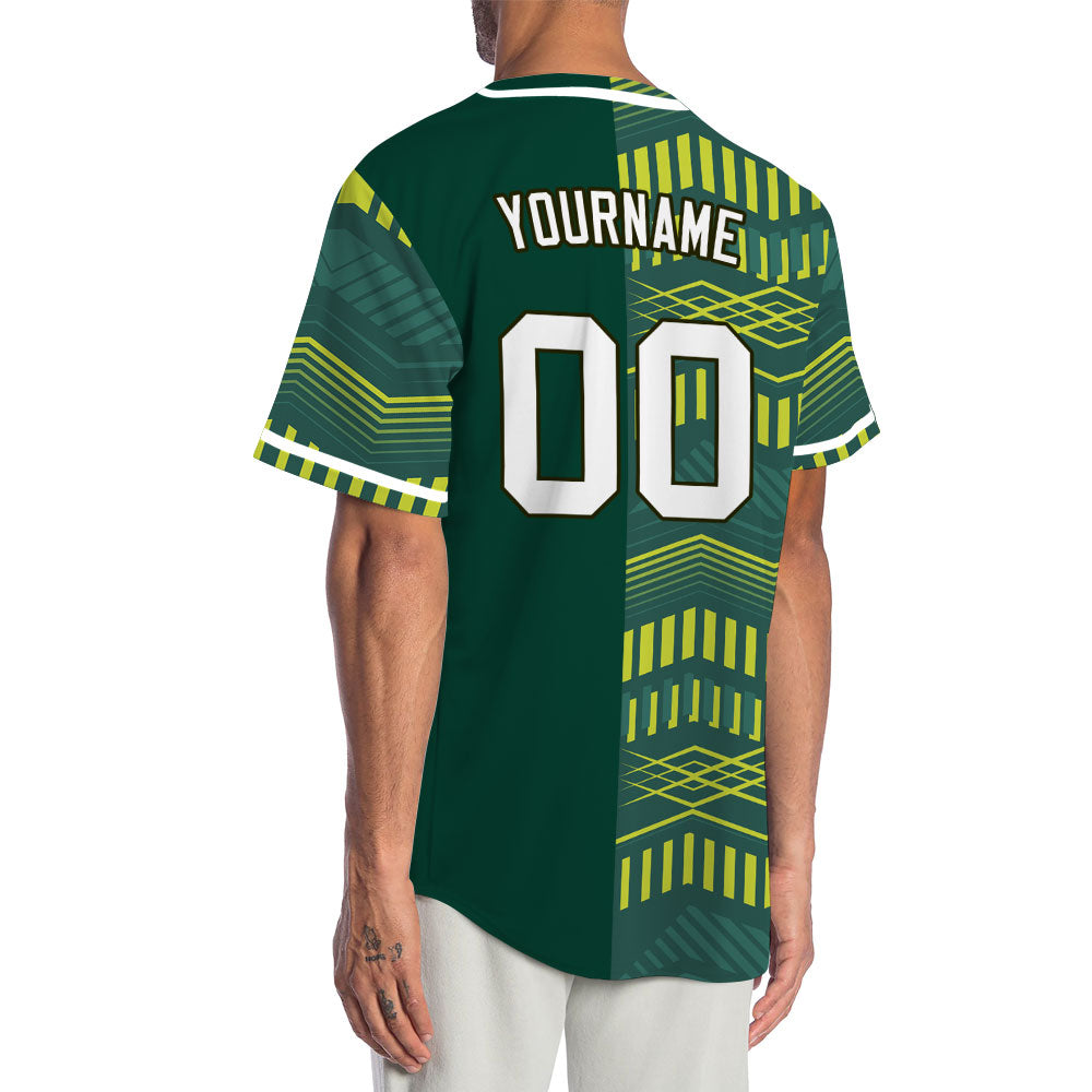 Custom Yellow Green Wave Grain Half Baseball Jersey