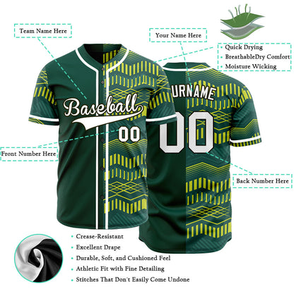 Custom Yellow Green Wave Grain Half Baseball Jersey