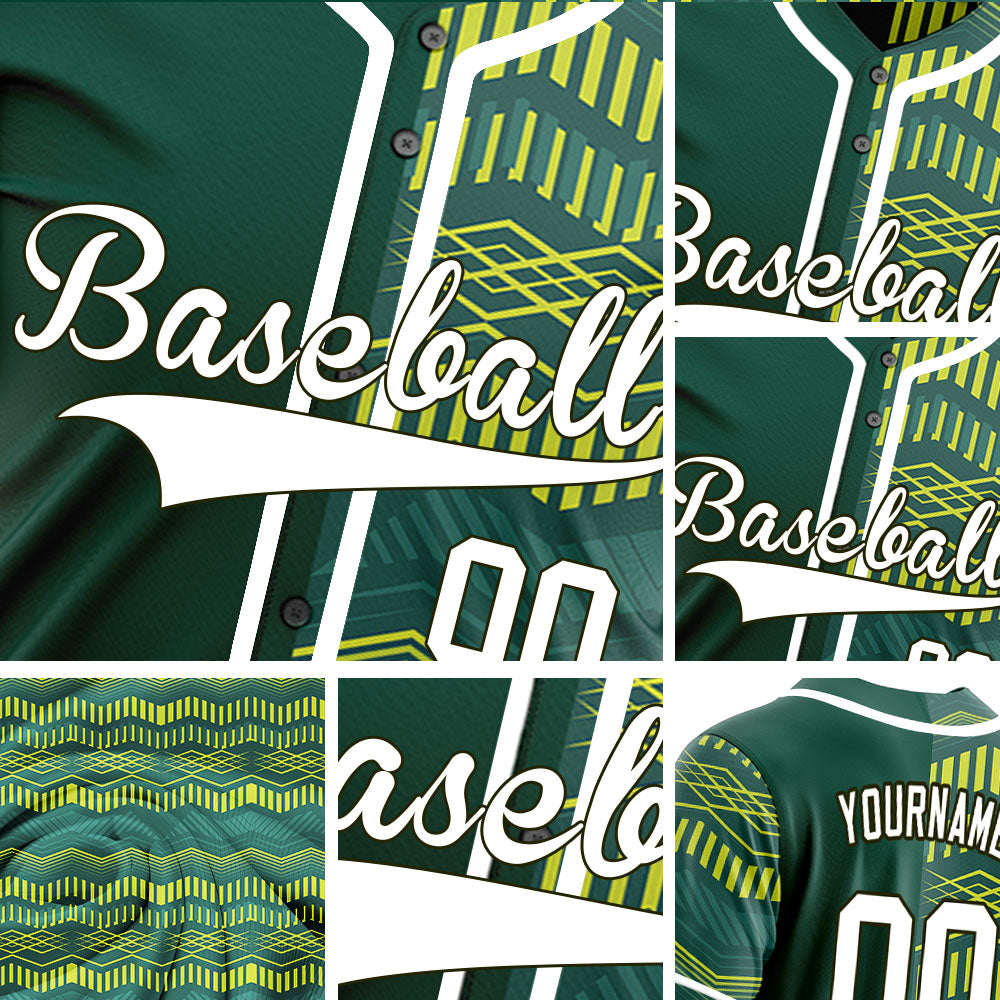 Custom Yellow Green Wave Grain Half Baseball Jersey