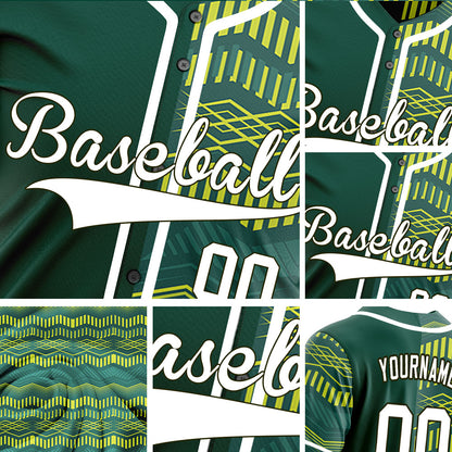 Custom Yellow Green Wave Grain Half Baseball Jersey