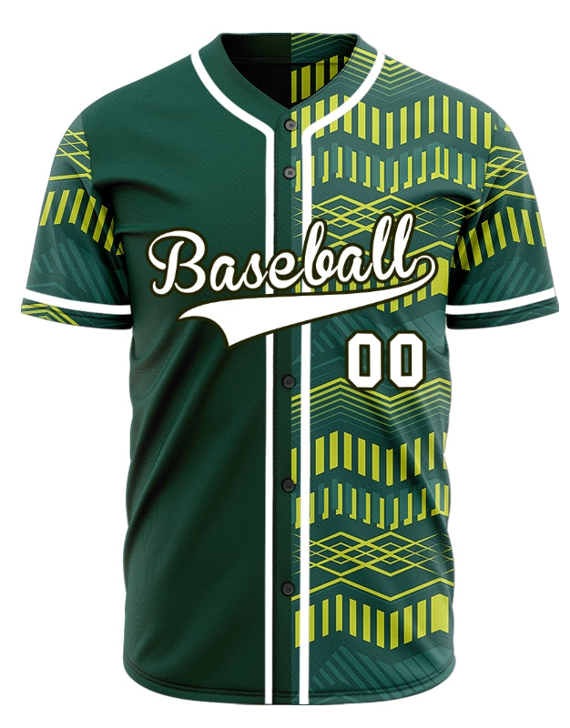 Custom Yellow Green Wave Grain Half Baseball Jersey
