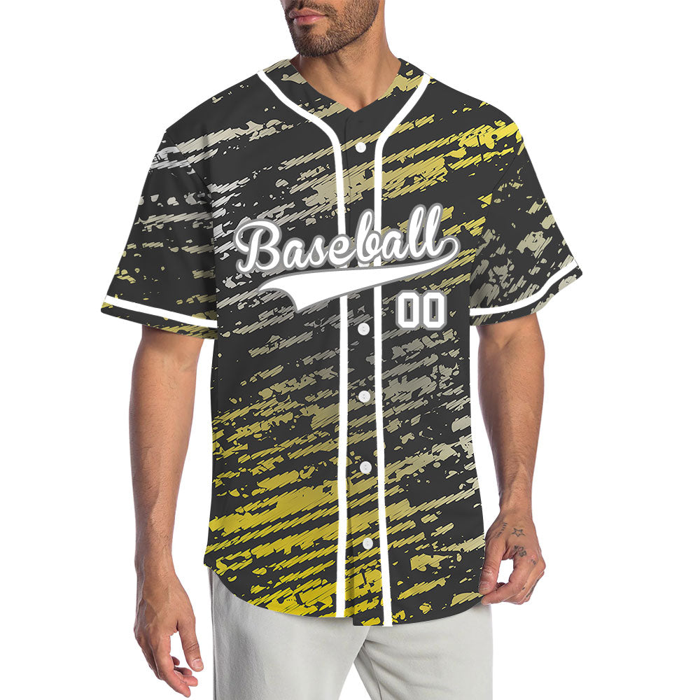 Custom Yellow Grey Black Twill Baseball Jersey