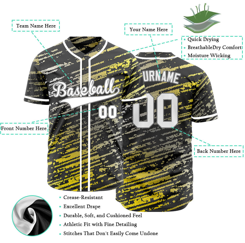 Custom Yellow Grey Black Twill Baseball Jersey