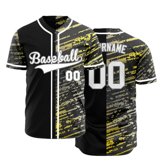 Custom Yellow Grey Black Twill Half Baseball Jersey