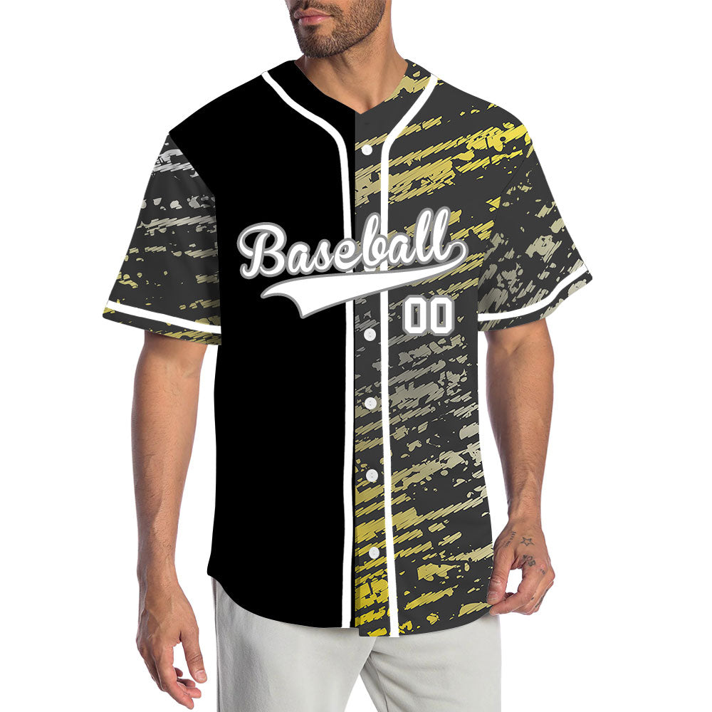 Custom Yellow Grey Black Twill Half Baseball Jersey