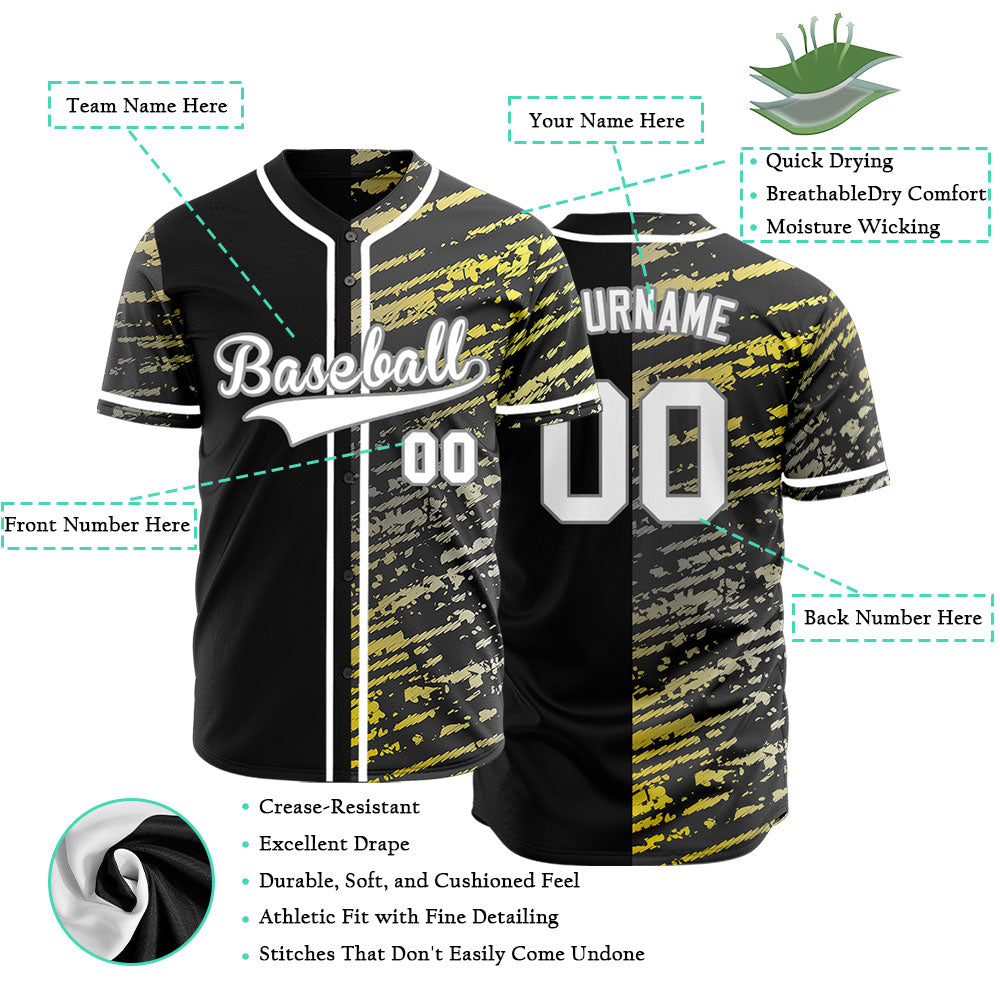 Custom Yellow Grey Black Twill Half Baseball Jersey