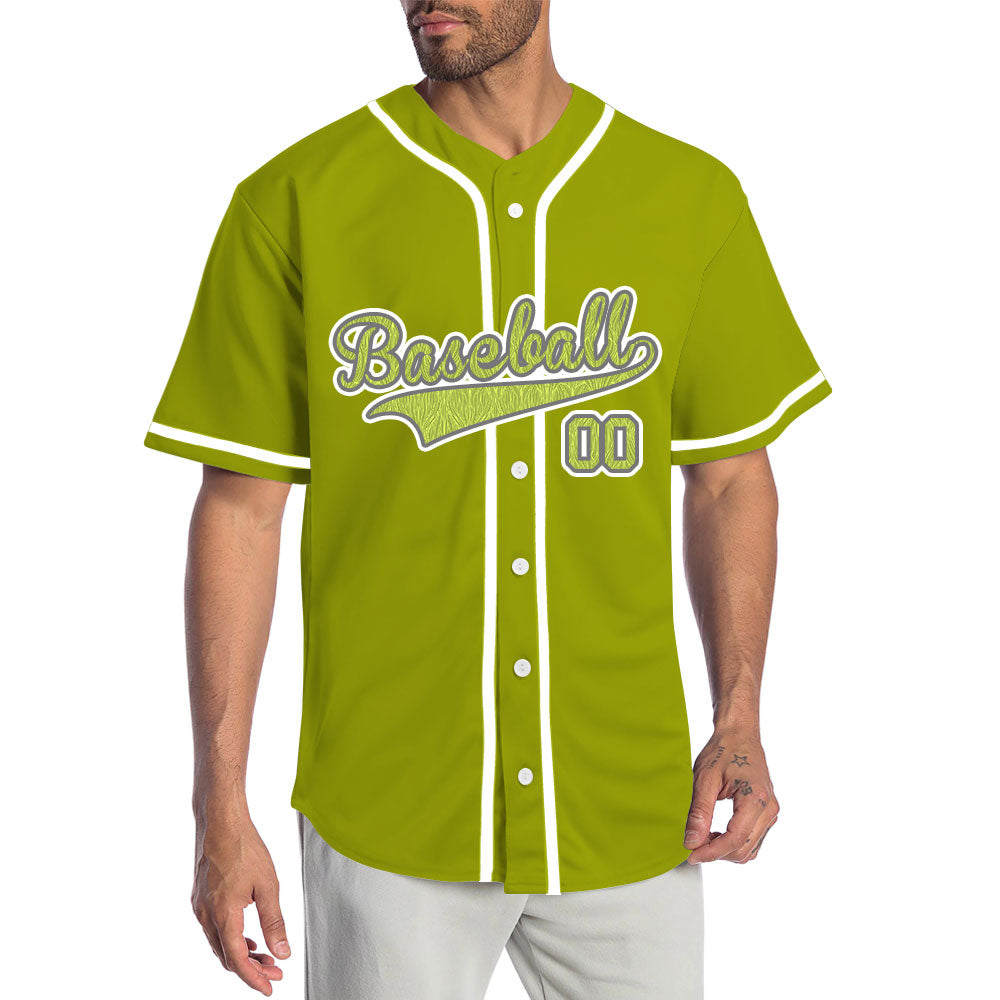 Custom Yellow Leaves Green Baseball Jersey