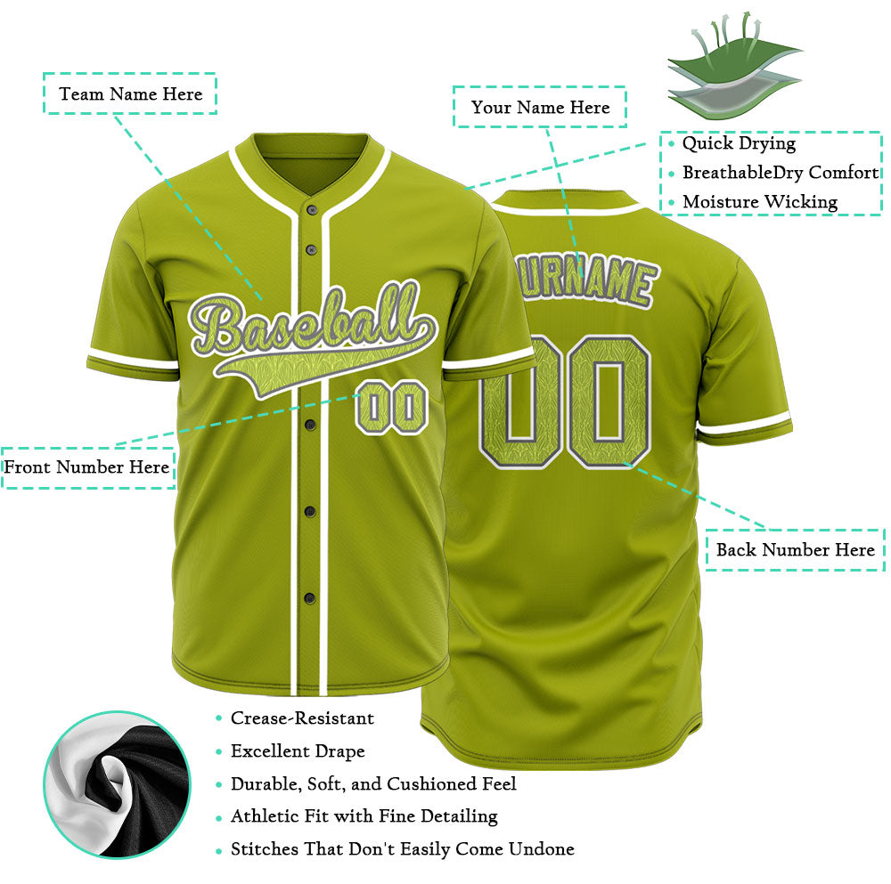 Custom Yellow Leaves Green Baseball Jersey