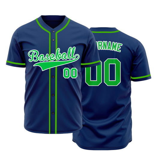 Custom Dark Blue And Green Baseball Jersey