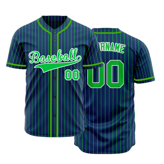 Custom Dark Blue And Green Lines Baseball Jersey