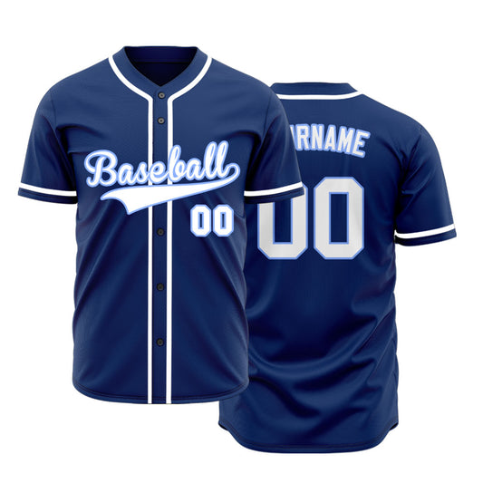 Custom Dark Blue And White Baseball Jersey
