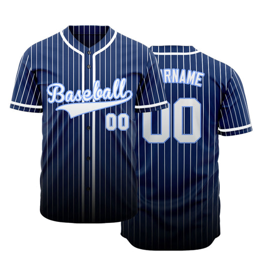 Custom Dark Blue And White Vertical Lines Baseball Jersey