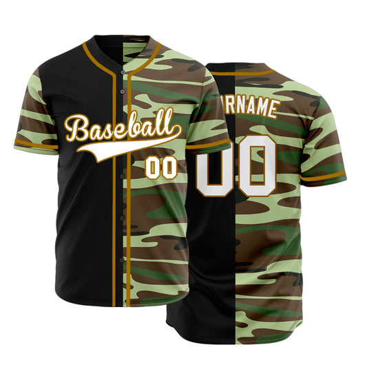 Custom Dark Green And Brown Half Black Baseball Jersey
