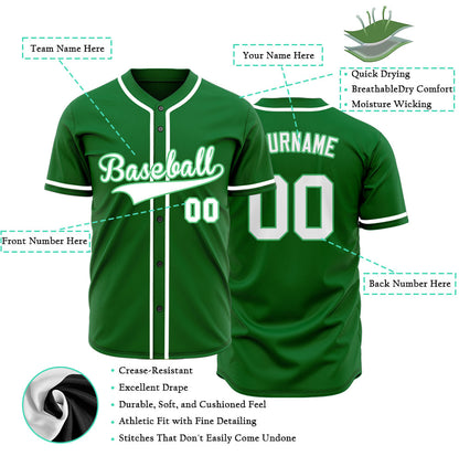 Custom Dark Green And White Baseball Jersey