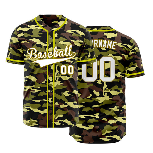 Custom Dark Green Brown Camouflage Baseball Jersey