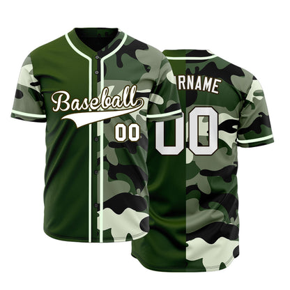Custom Dark Green Camouflage Baseball Jersey