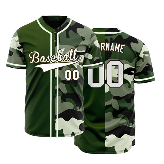 Custom Dark Green Camouflage Baseball Jersey