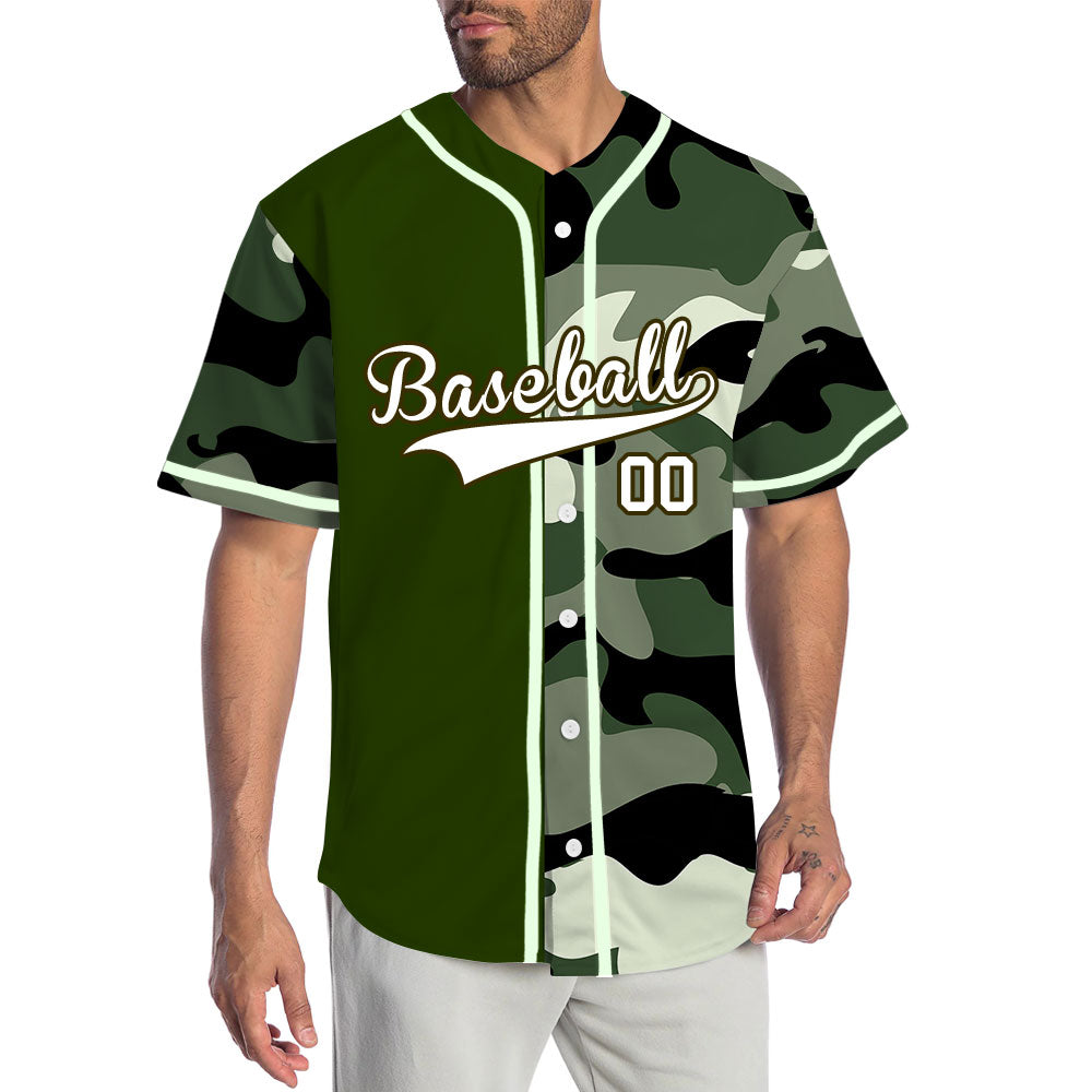 Custom Dark Green Camouflage Baseball Jersey