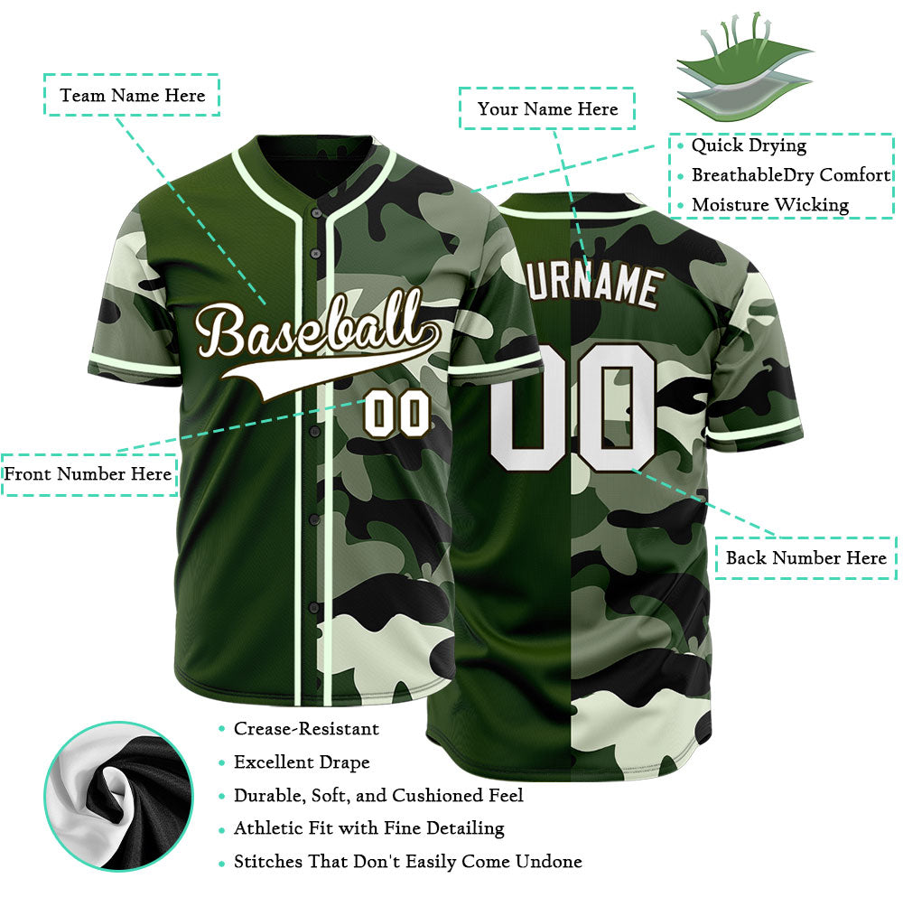 Custom Dark Green Camouflage Baseball Jersey