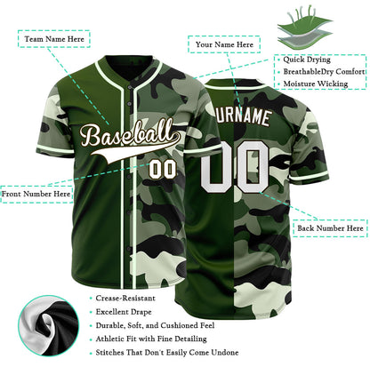 Custom Dark Green Camouflage Baseball Jersey