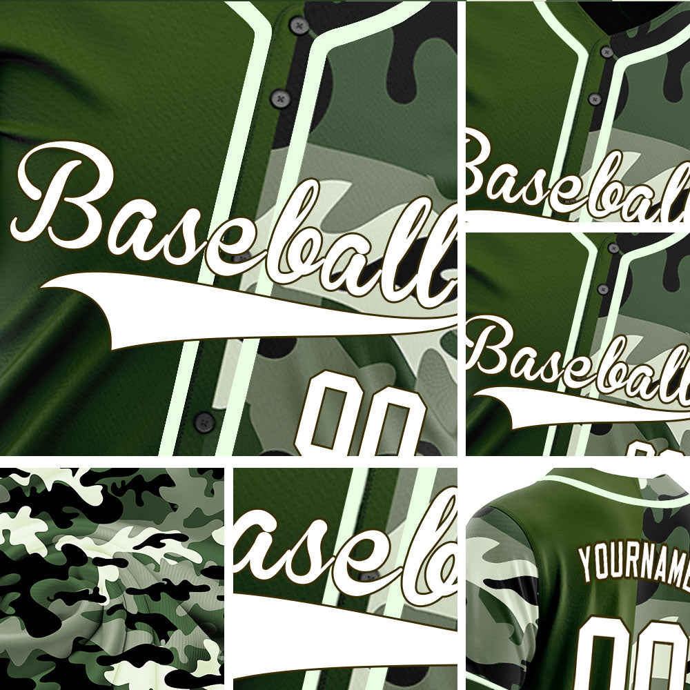 Custom Dark Green Camouflage Baseball Jersey