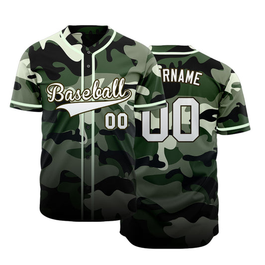 Custom Dark Green Camouflage Gradient Baseball Jersey