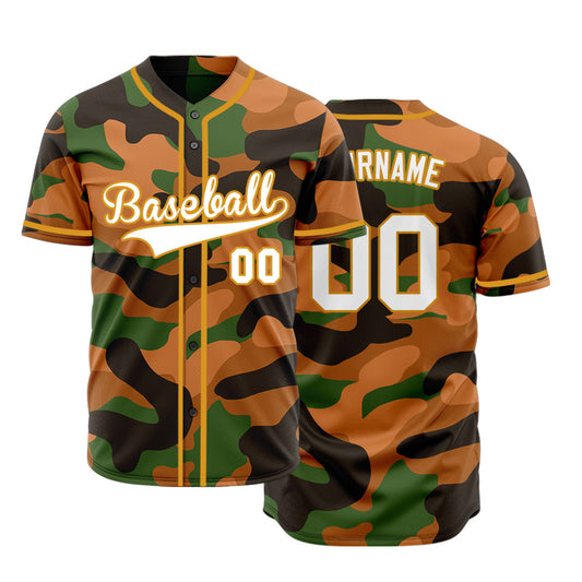 Custom Dark Orange Brown Camouflage Baseball Jersey