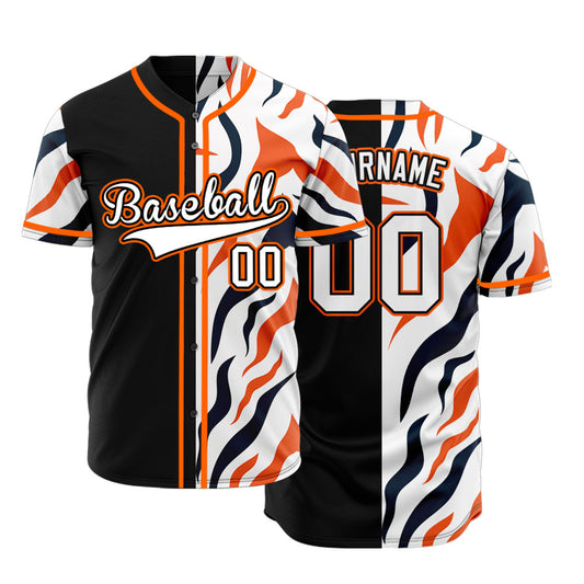Custom Dark Orange Leopard Half Black Baseball Jersey
