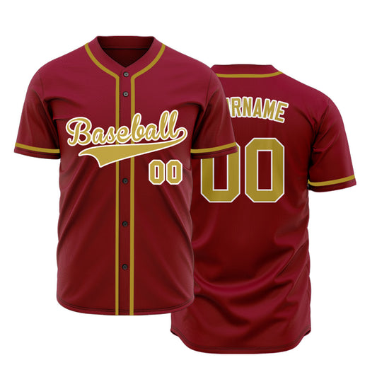 Custom Dark Red And Gold Baseball Jersey