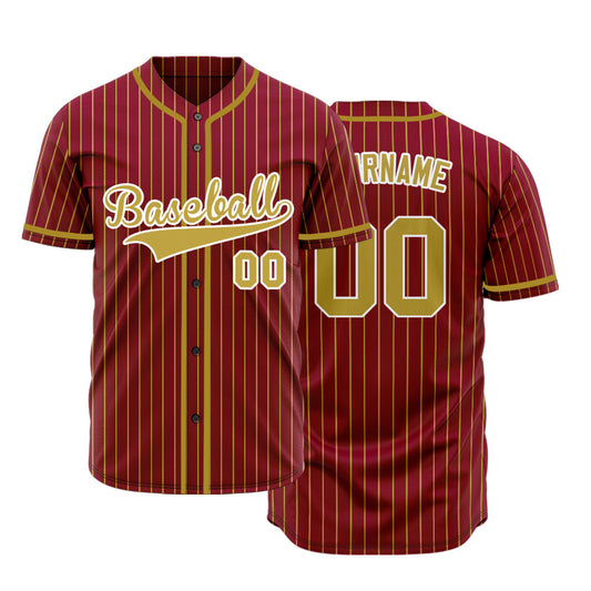 Custom Dark Red And Gold Vertical Lines Baseball Jersey