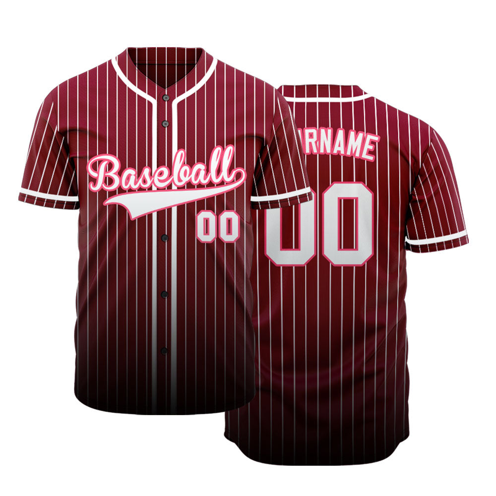 Custom Dark Red And White Lines Baseball Jersey