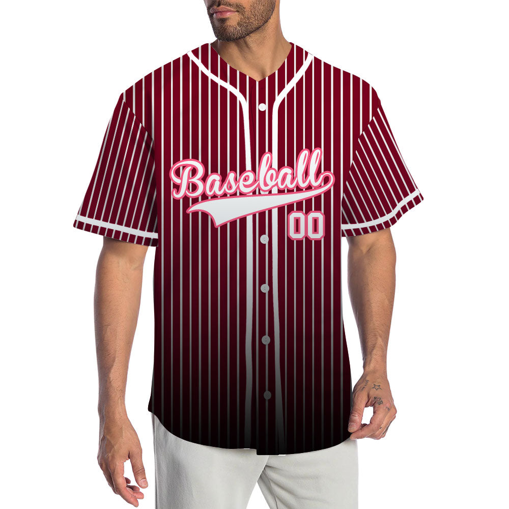 Custom Dark Red And White Lines Baseball Jersey
