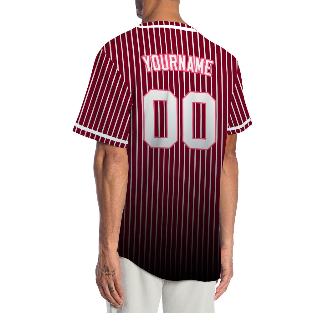 Custom Dark Red And White Lines Baseball Jersey