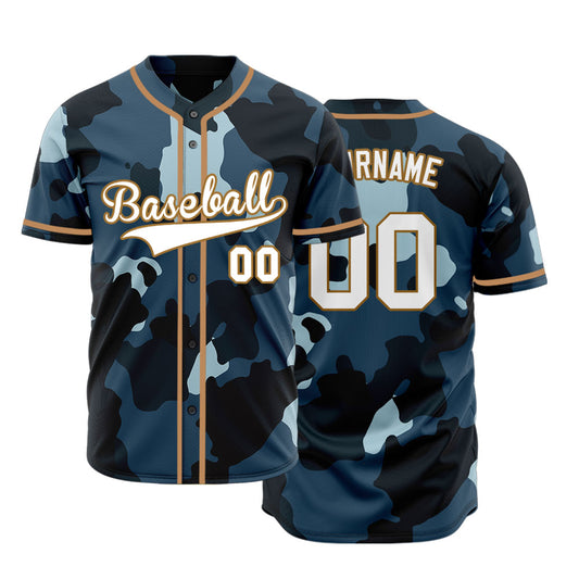 Custom Darl Blue Lighte Blue Camouflage Baseball Jersey