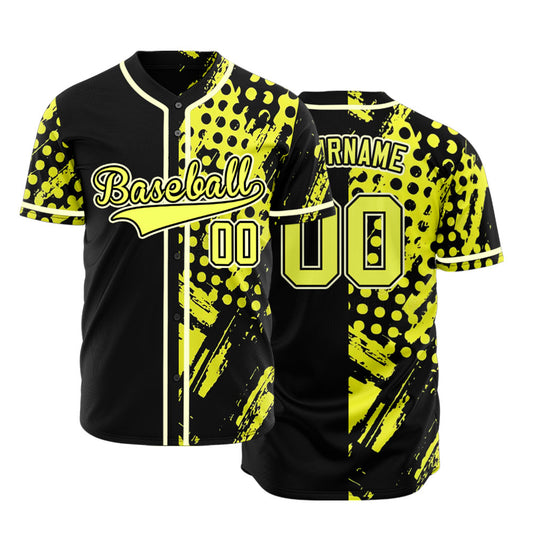 Custom Fluorescent Yellow Ink And Black Baseball Jersey
