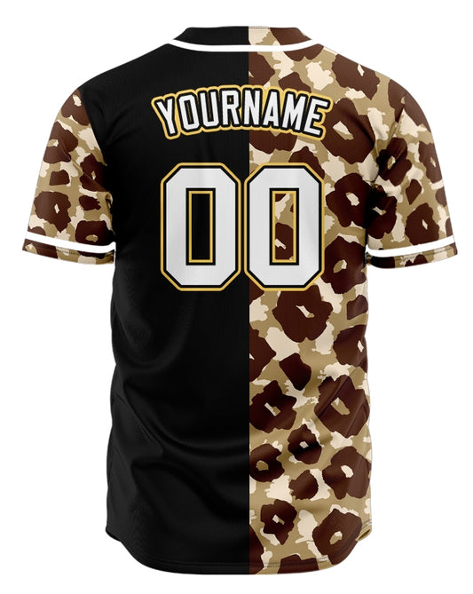 Custom Gradient Brown Plum Blossom Half Black Baseball Jersey