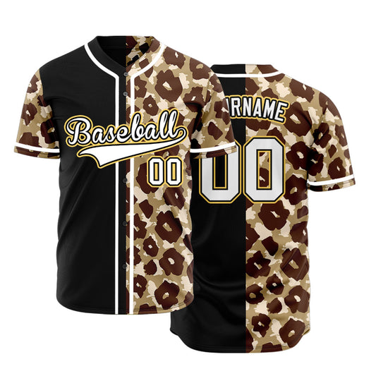 Custom Gradient Brown Plum Blossom Half Black Baseball Jersey