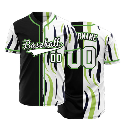Custom Green And Black Vertical Lines Baseball Jersey