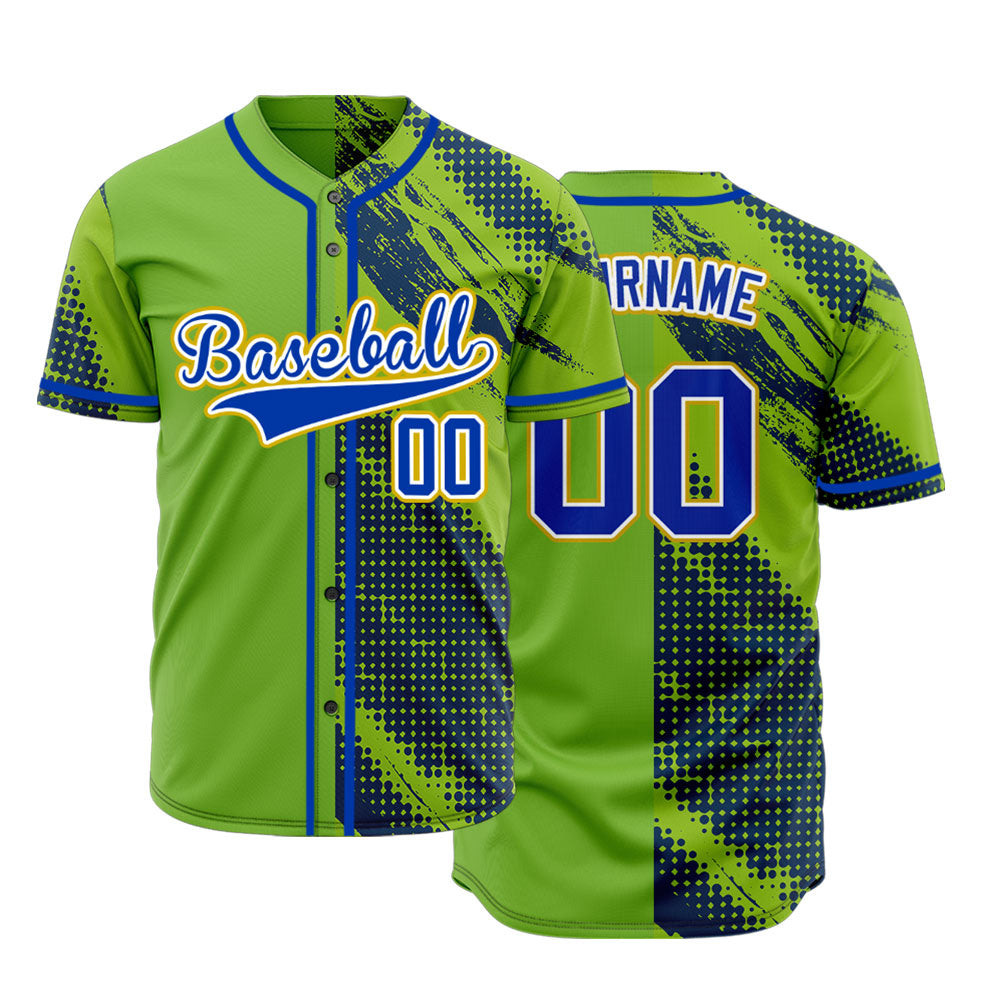 Custom Green And Blue Halftone Baseball Jersey